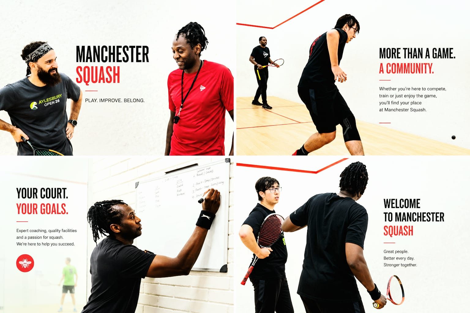 Manchester Squash: play, improve, belong. Coaching and community on court.