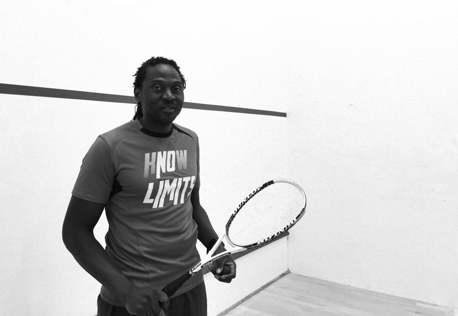 Mas Selisho on court with racket
